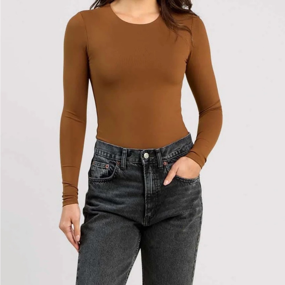 Nuuds Longsleeve Crewneck Bodysuit Brown Coffee Women’s XL - Picture 2 of 5
